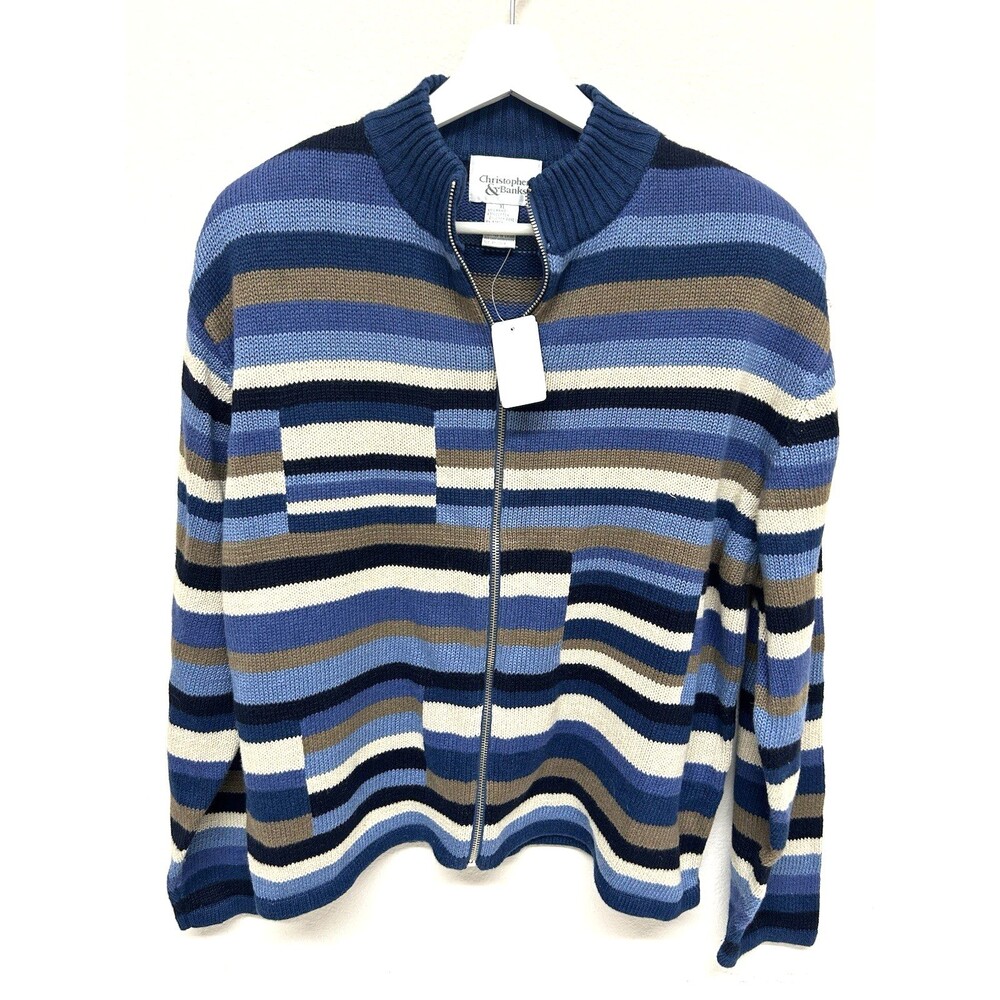 Y2K New Vintage Christopher & Banks Full Zip Striped Cardigan Sweater XL boho